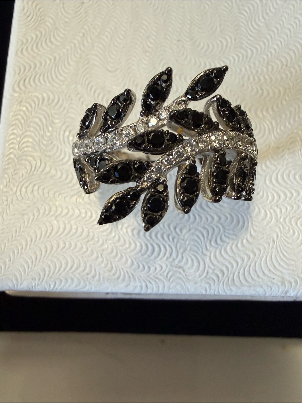Sterling Silver Onyx & Crystal Ring